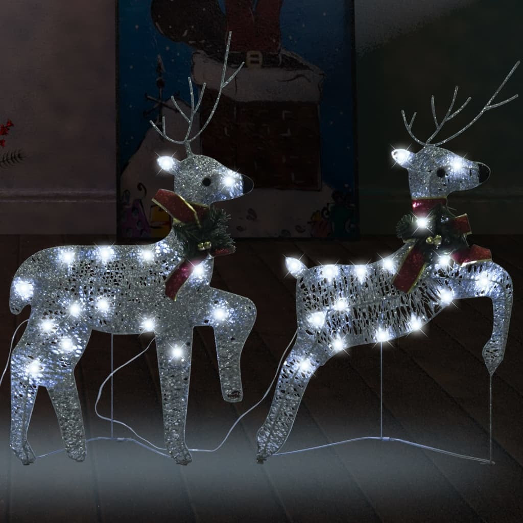 Christmas Reindeers 2pcs LED 40 Lights Metal Indoor Outdoor Xmas Decor Silver