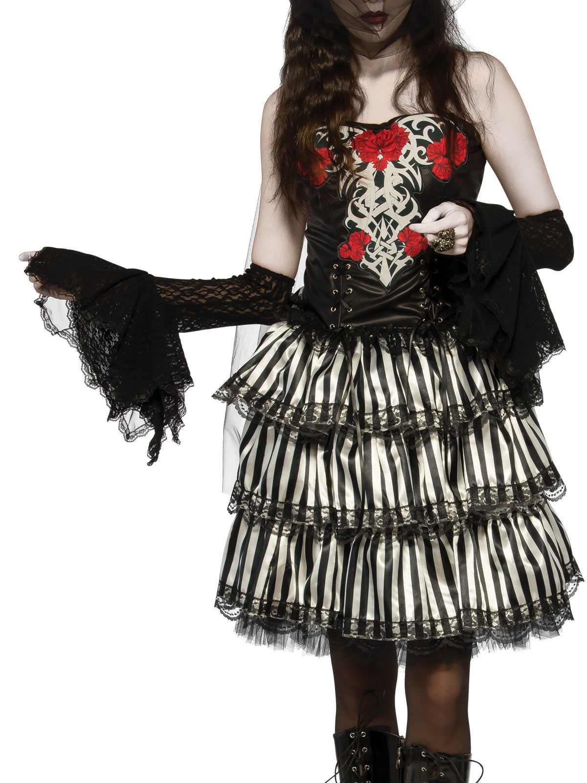 Grim Gauntlets for Adults Black Lace Elbow High Halloween Accessory