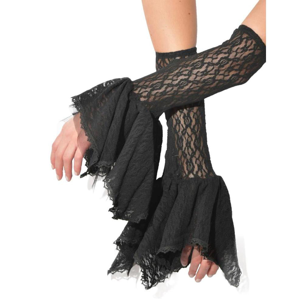 Grim Gauntlets for Adults Black Lace Elbow High Halloween Accessory