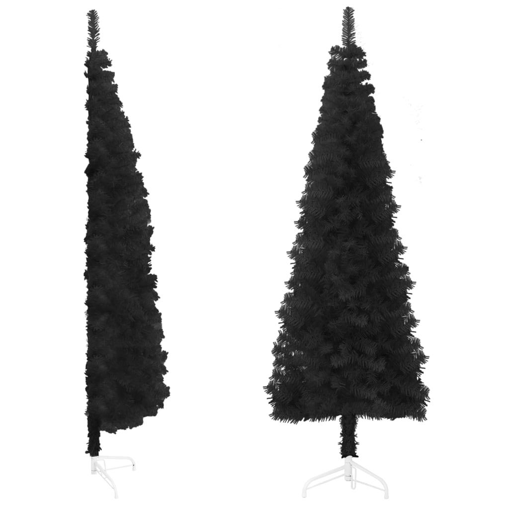 Slim Half Christmas Tree PVC Space Saving Stand Xmas Home Decor 240cm Black