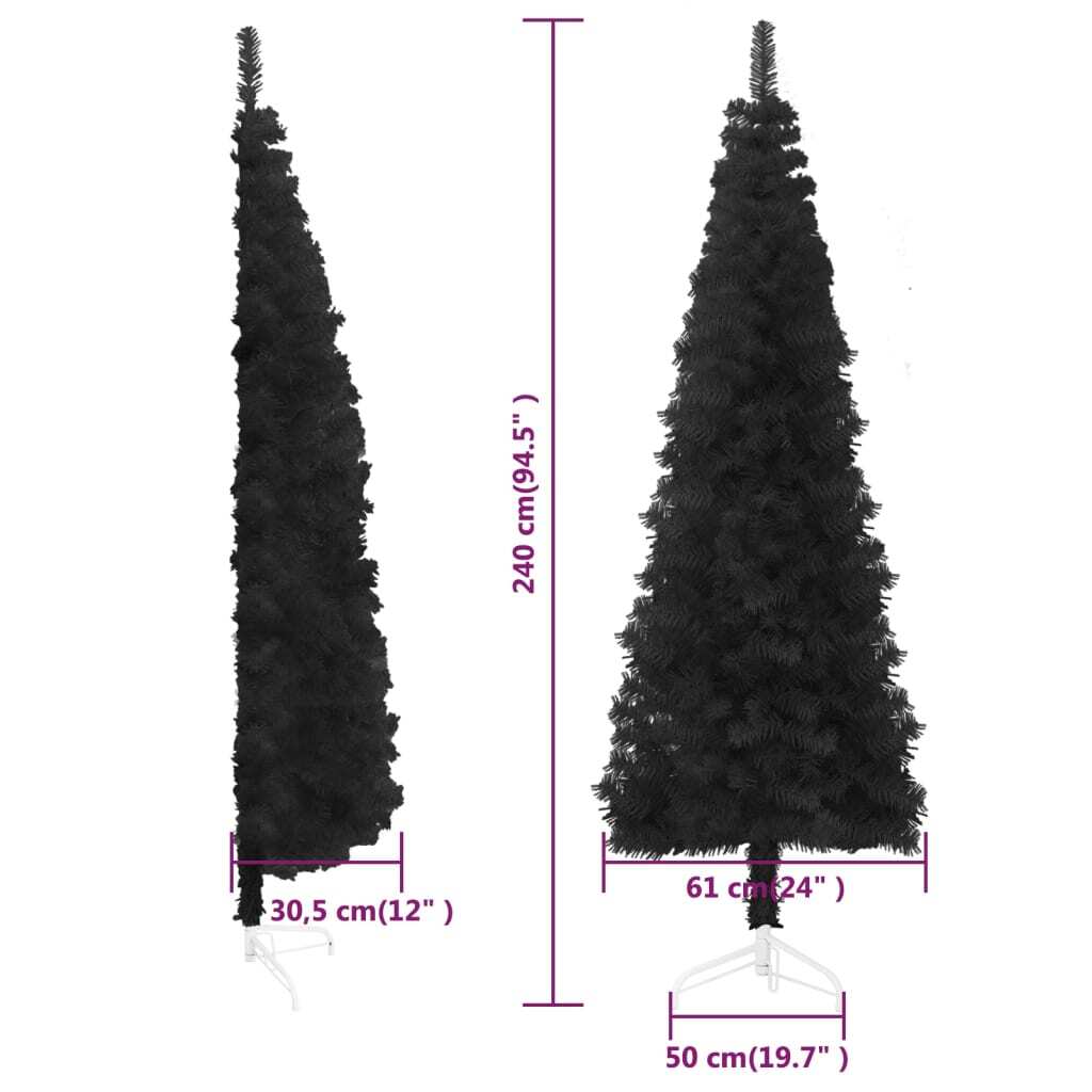 Slim Half Christmas Tree PVC Space Saving Stand Xmas Home Decor 240cm Black
