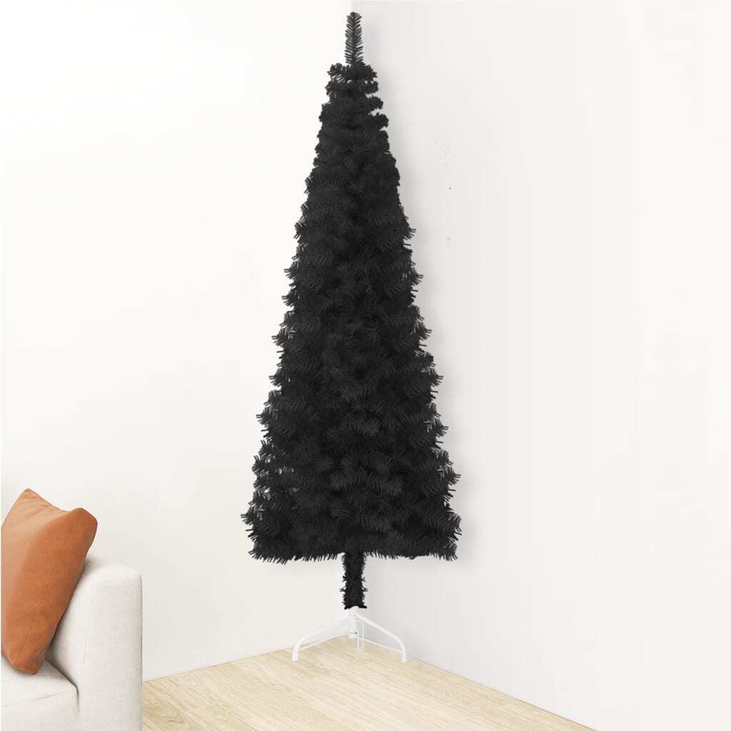 Slim Half Christmas Tree PVC Space Saving Stand Xmas Home Decor 240cm Black