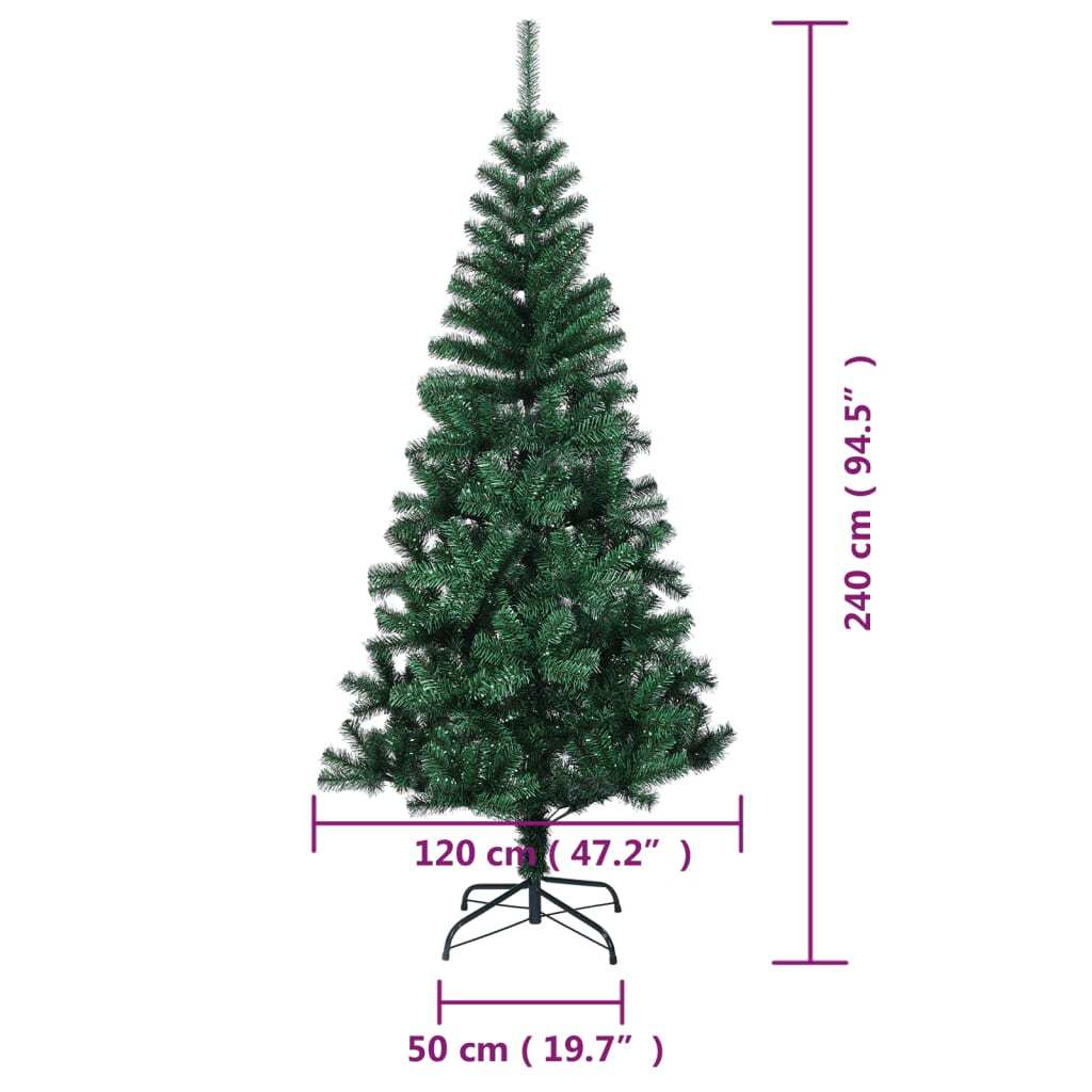 Christmas Tree Iridescent Tips PVC Steel Stand Bushy Xmas Decor 240cm Green