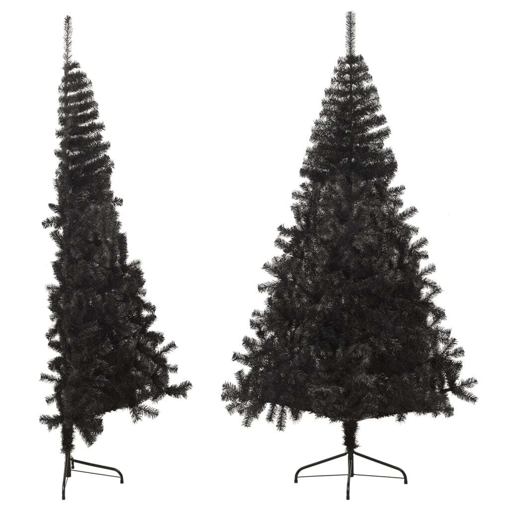Artificial Half Christmas Tree PVC Steel Stand Bushy Space Saving 240cm Black