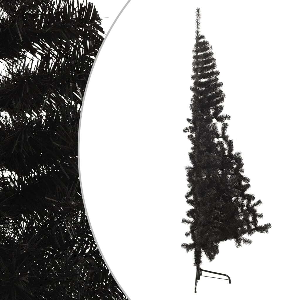 Artificial Half Christmas Tree PVC Steel Stand Bushy Space Saving 240cm Black