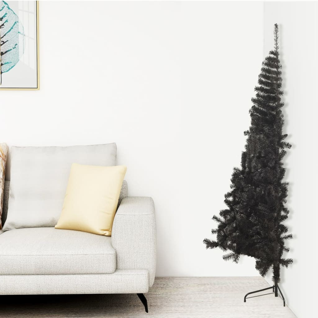 Artificial Half Christmas Tree PVC Steel Stand Bushy Space Saving 240cm Black