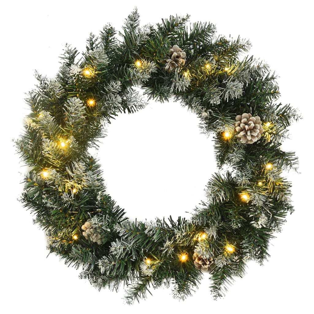 Christmas Wreath with LED Lights PVC Door Xmas Decoration 45cm Green
