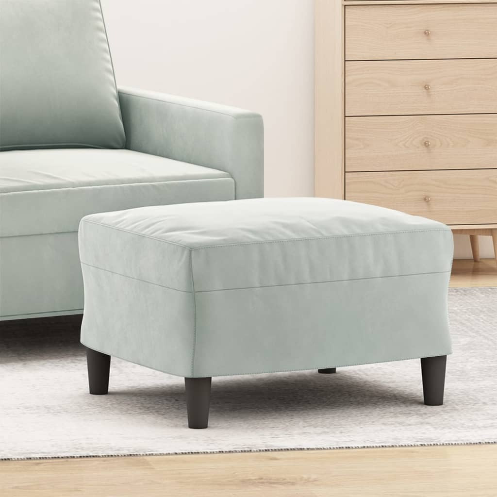 Footstool Velvet Plywood Frame Sturdy Compact Living Room 60x50x41cm Light Grey