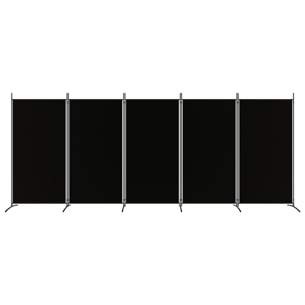 5-Panel Room Divider Black 433x180 cm Fabric