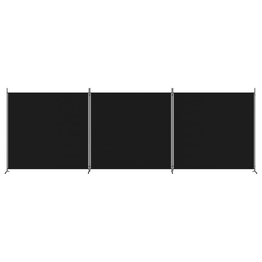3-Panel Room Divider Black 525x180 cm Fabric