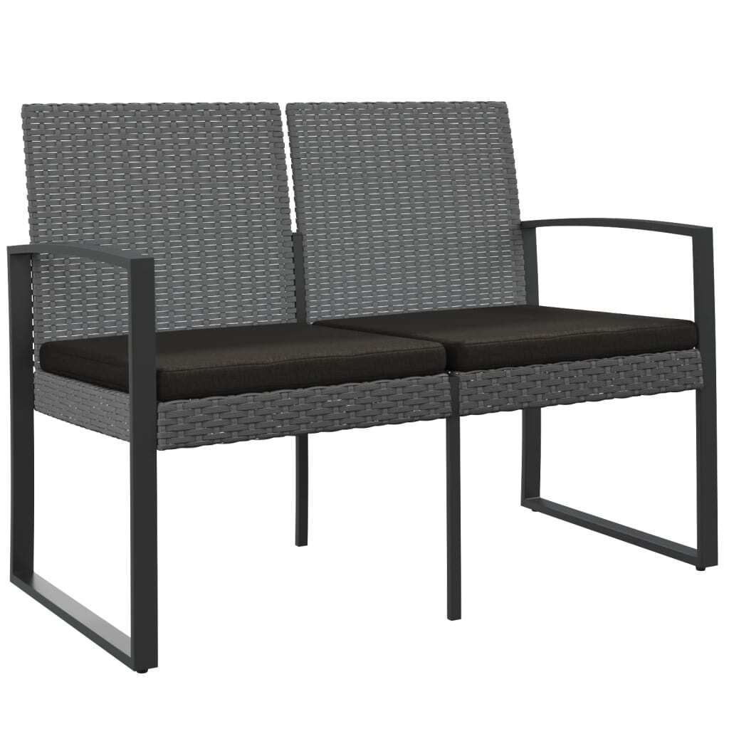 2-Seater Garden Bench PP Rattan Steel Frame Cushions Outdoor Patio Dark Grey
