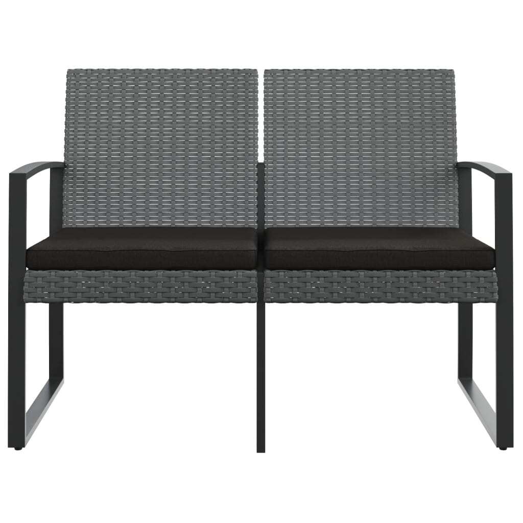 2-Seater Garden Bench PP Rattan Steel Frame Cushions Outdoor Patio Dark Grey