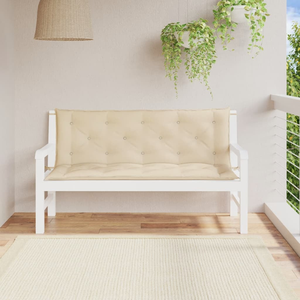 Garden Bench Cushions 2pc Oxford Fabric Water Resistant Outdoor 150x50x7cm Beige