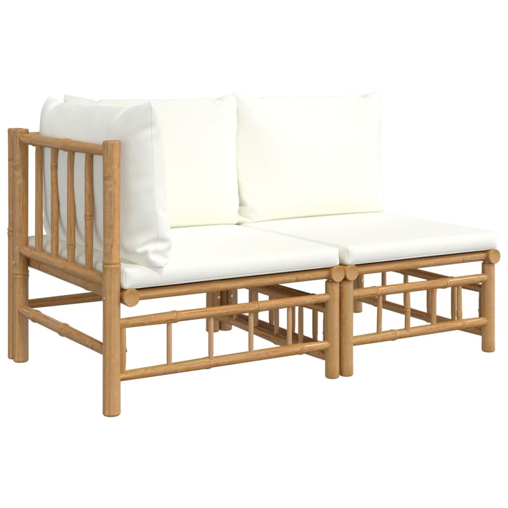 2 Piece Garden Lounge Set with Cushions Bamboo Outdoor Patio Sofa Set Natural