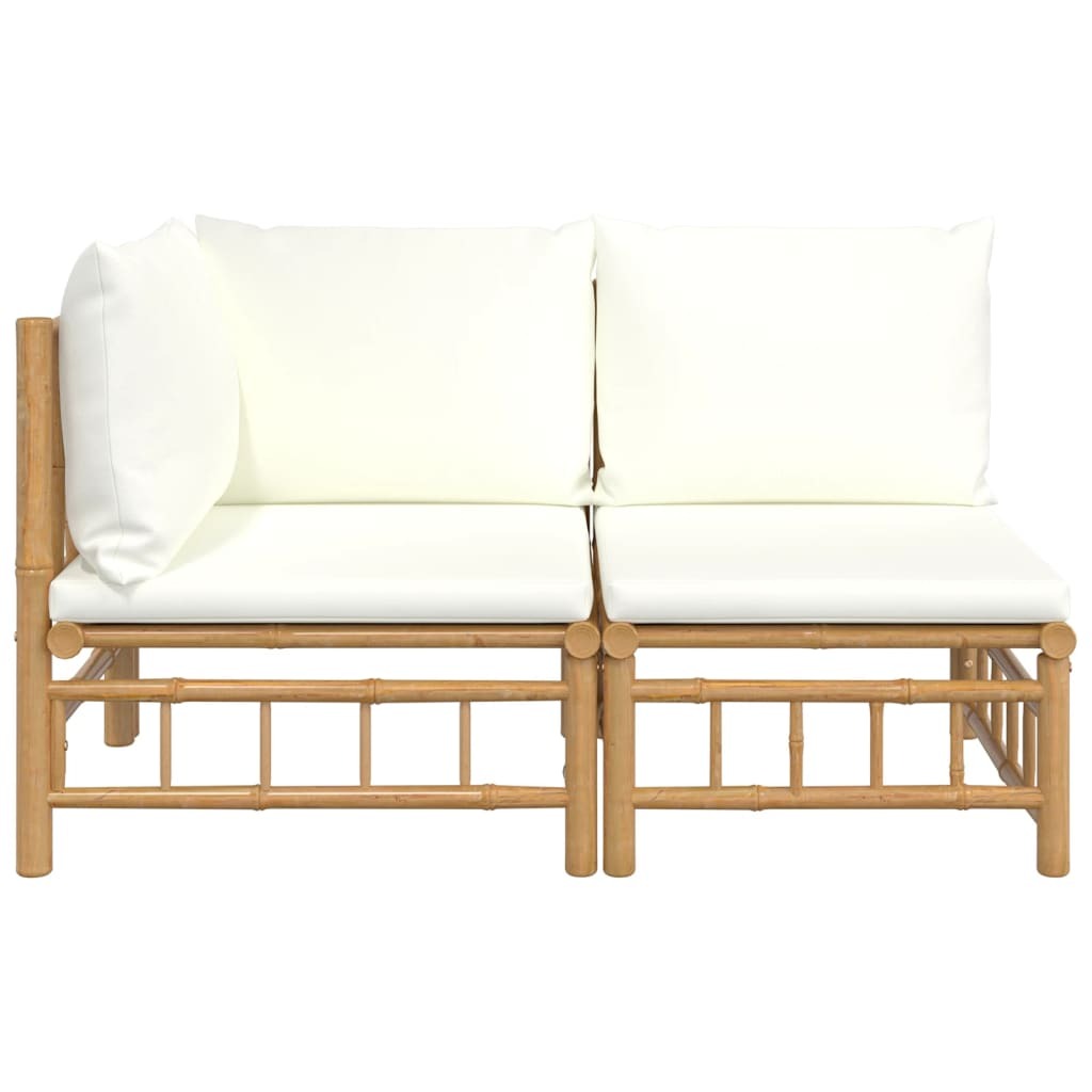 2 Piece Garden Lounge Set with Cushions Bamboo Outdoor Patio Sofa Set Natural