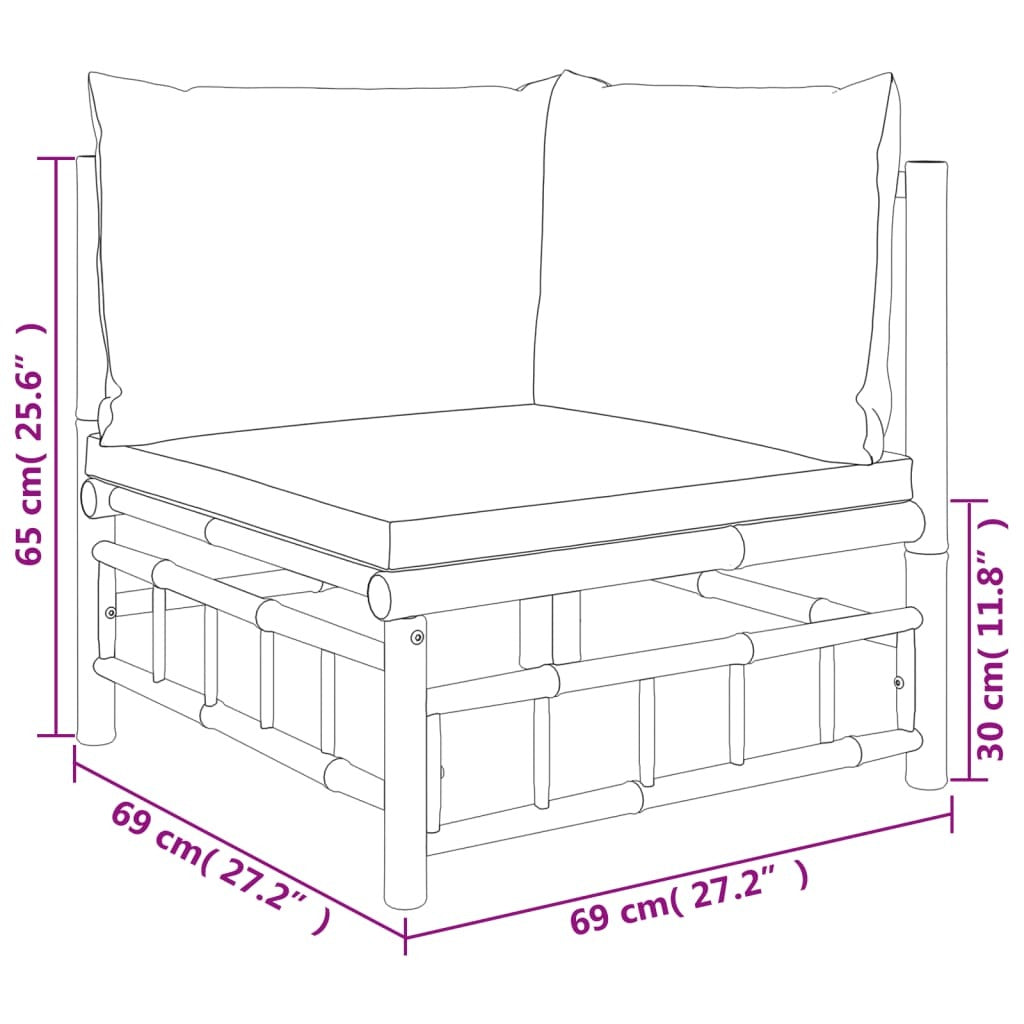 2 Piece Garden Lounge Set with Cushions Bamboo Outdoor Patio Sofa Set Natural