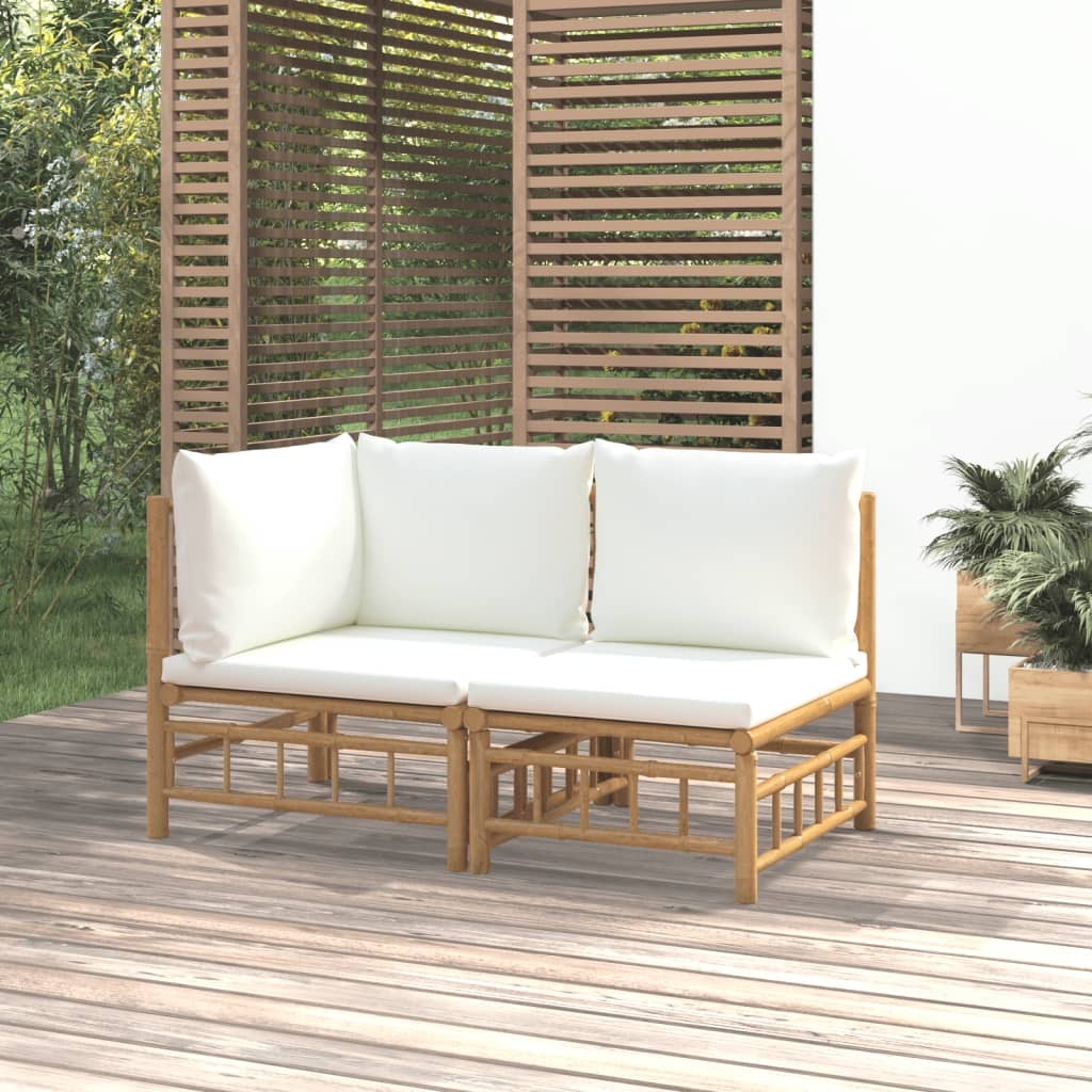 2 Piece Garden Lounge Set with Cushions Bamboo Outdoor Patio Sofa Set Natural