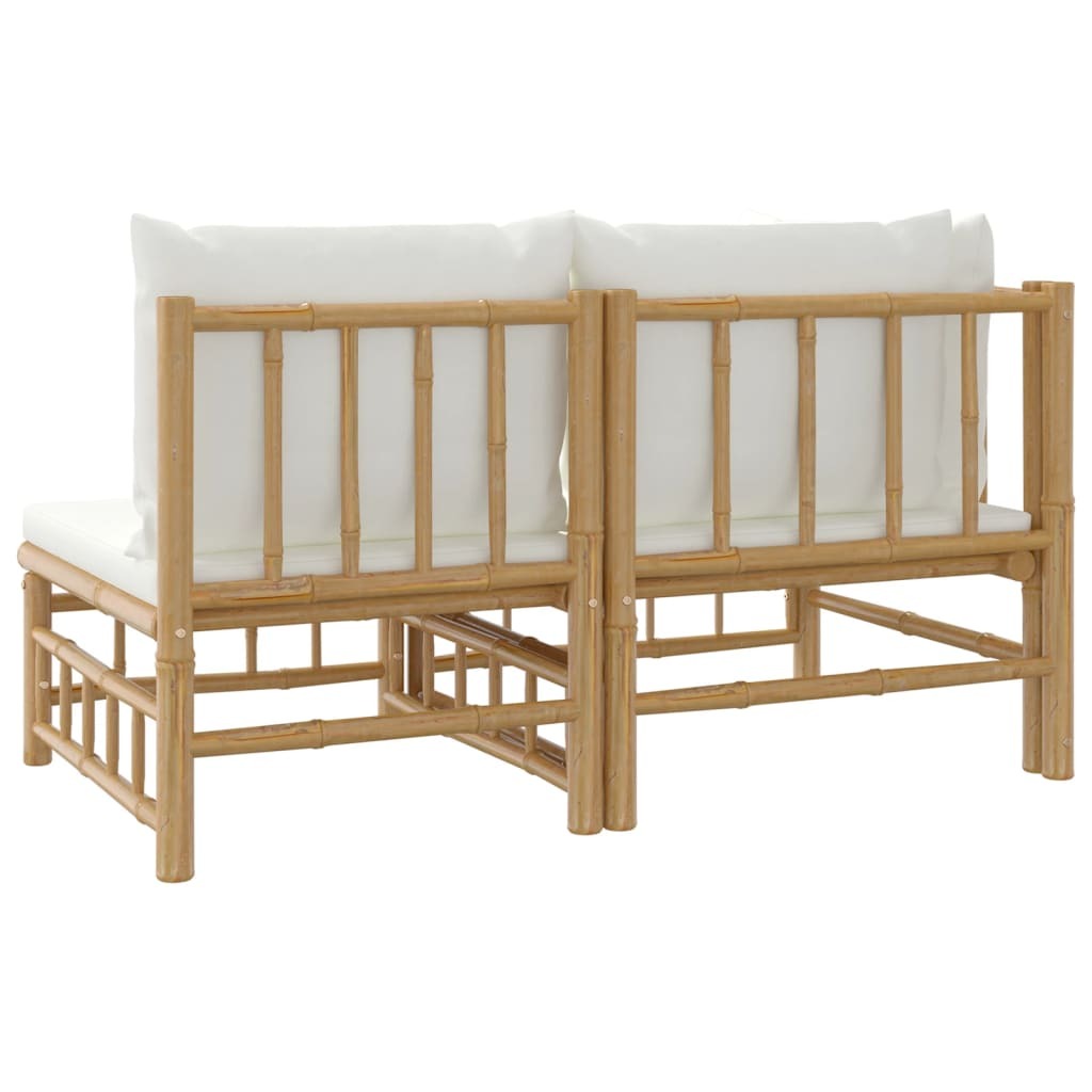 2 Piece Garden Lounge Set with Cushions Bamboo Outdoor Patio Sofa Set Natural