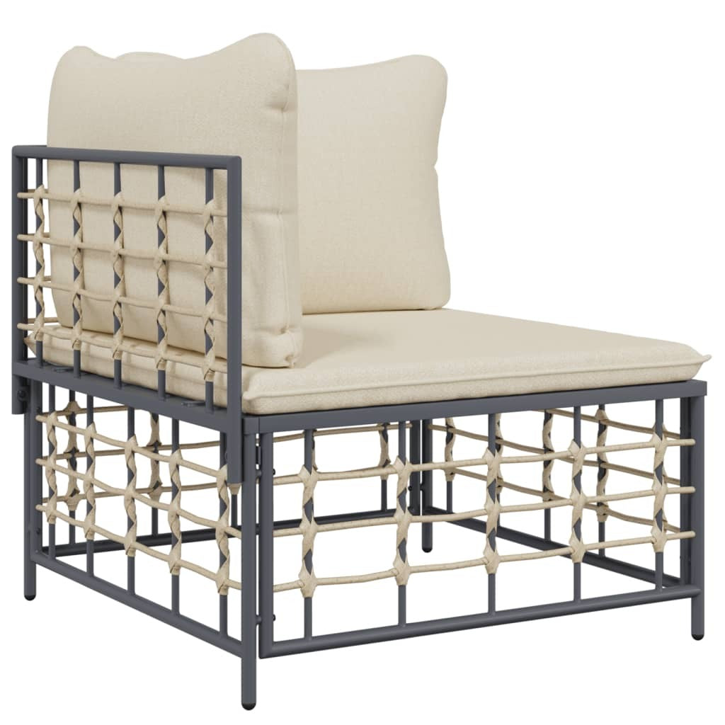 Garden Corner Sofa Poly Rattan Steel Frame Cushions Outdoor Patio Seating Beige