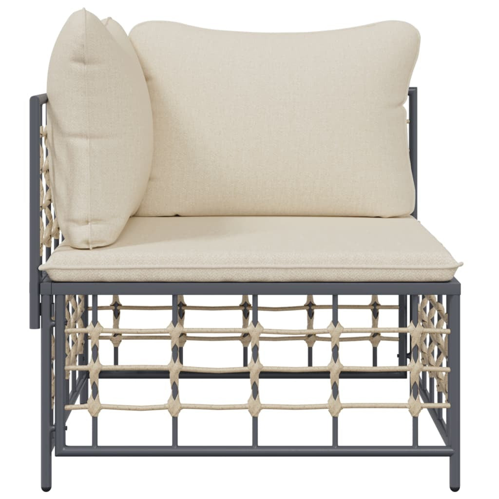 Garden Corner Sofa Poly Rattan Steel Frame Cushions Outdoor Patio Seating Beige