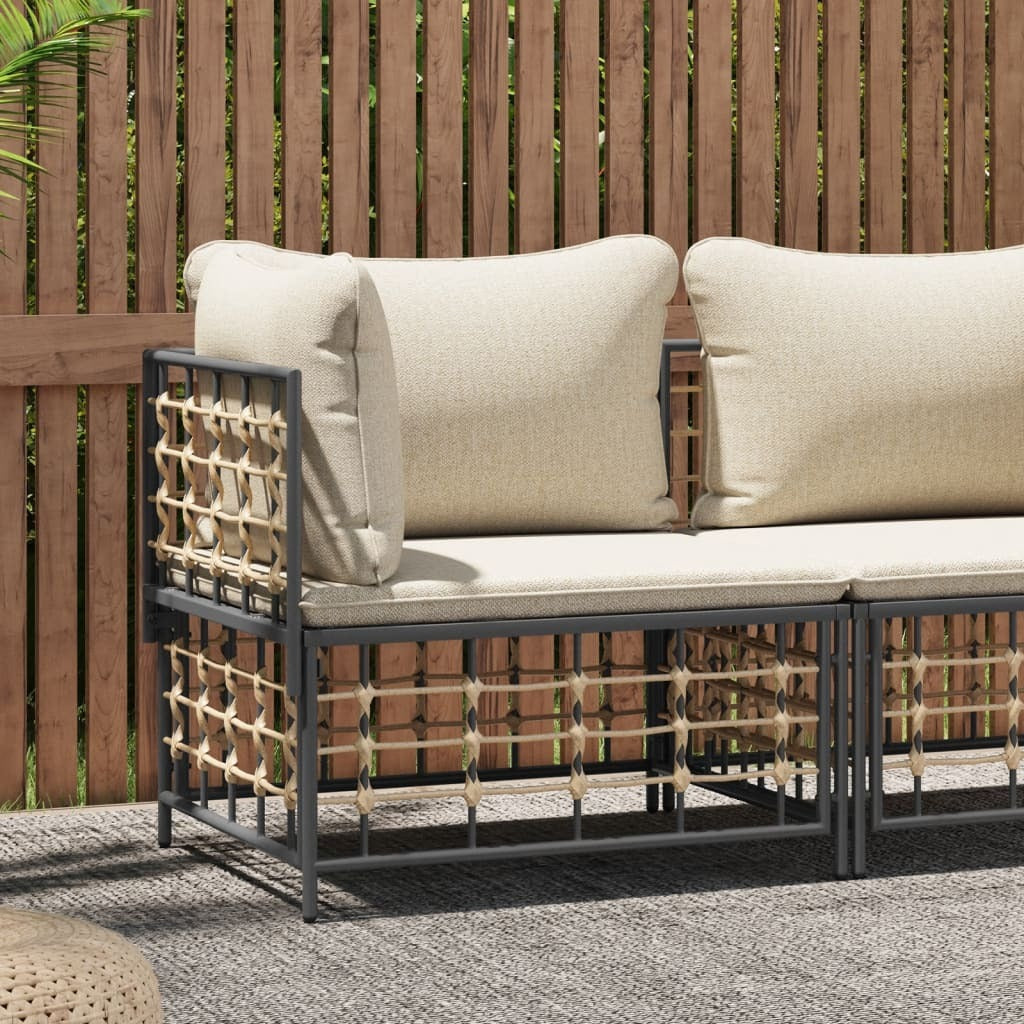Garden Corner Sofa Poly Rattan Steel Frame Cushions Outdoor Patio Seating Beige