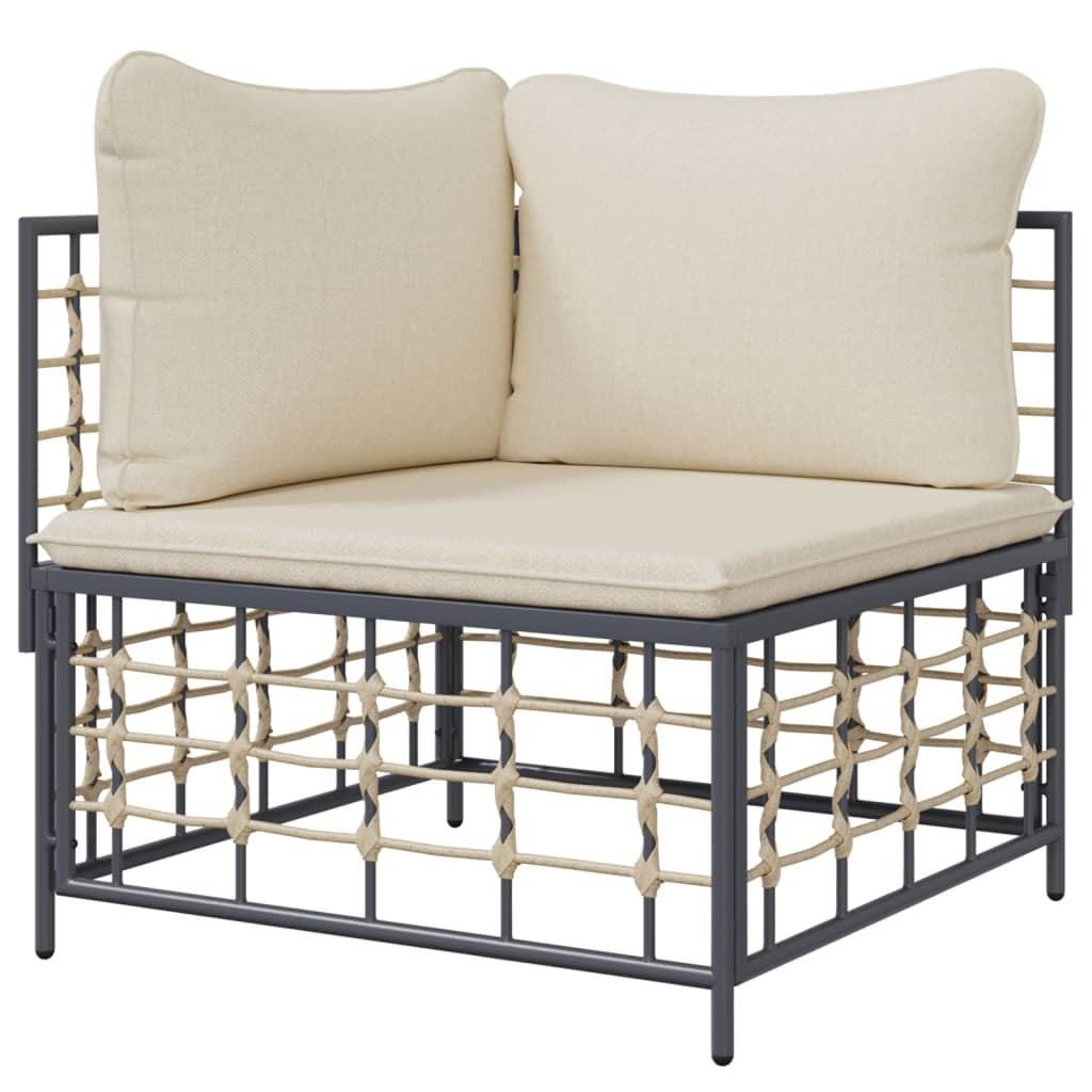 Garden Corner Sofa Poly Rattan Steel Frame Cushions Outdoor Patio Seating Beige