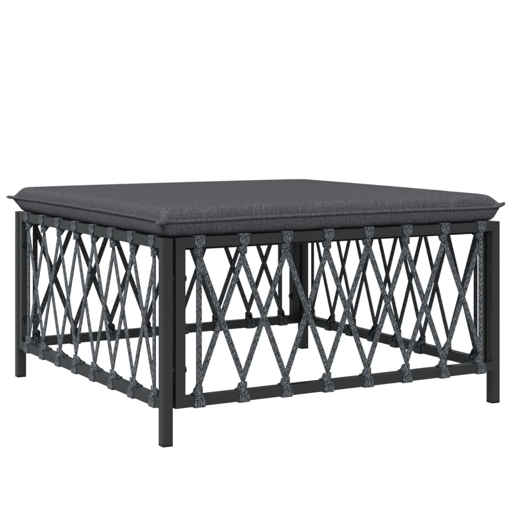 Garden Footstool Woven Fabric Steel Frame Cushion Outdoor Seating Anthracite