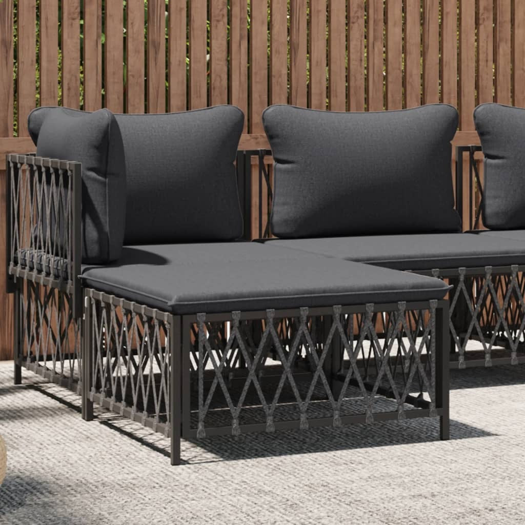 Garden Footstool Woven Fabric Steel Frame Cushion Outdoor Seating Anthracite