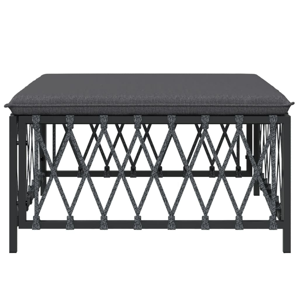 Garden Footstool Woven Fabric Steel Frame Cushion Outdoor Seating Anthracite
