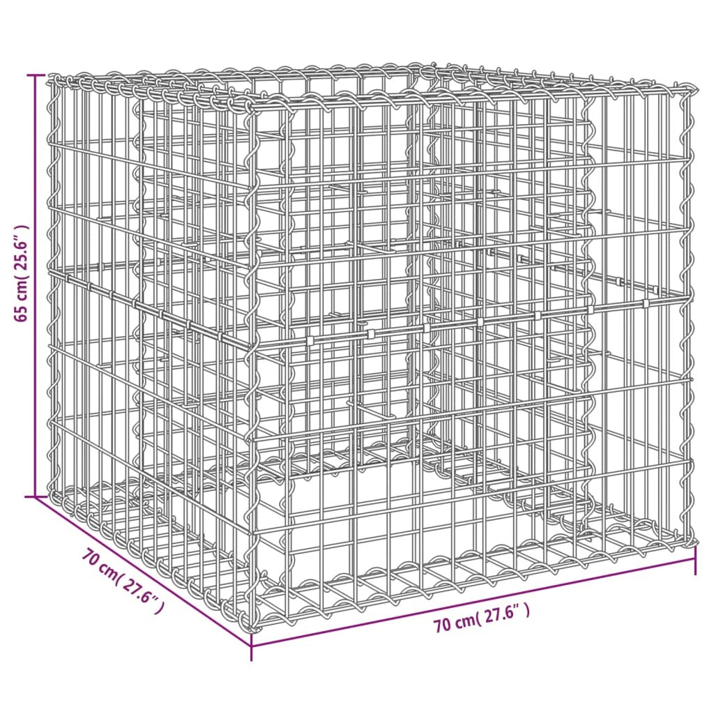 Gabion Basket Galvanised Iron Garden Planter Border Outdoor 70x70x65cm Silver