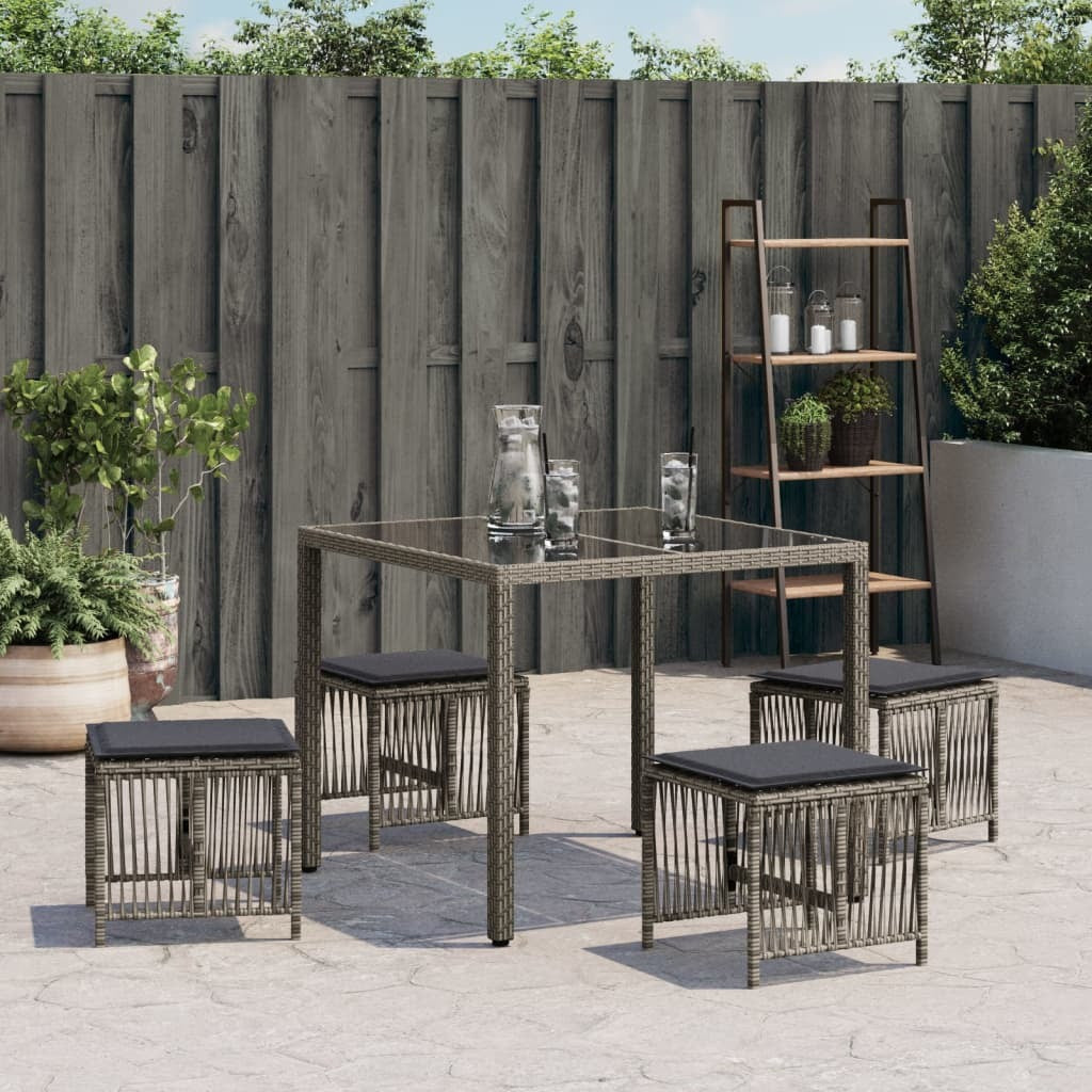 Garden Stools 4pc Poly Rattan Steel Frame Cushions Outdoor Patio Seating Grey