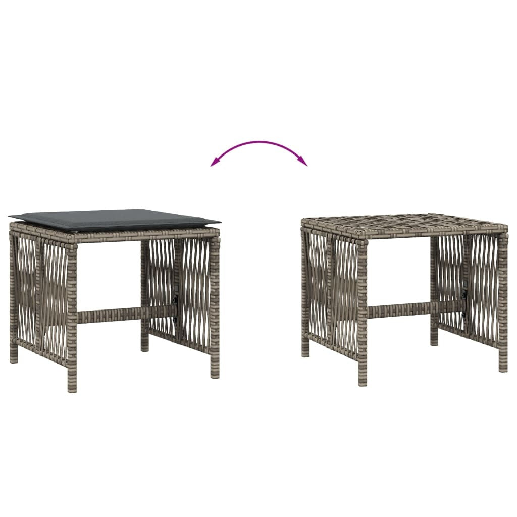 Garden Stools 4pc Poly Rattan Steel Frame Cushions Outdoor Patio Seating Grey