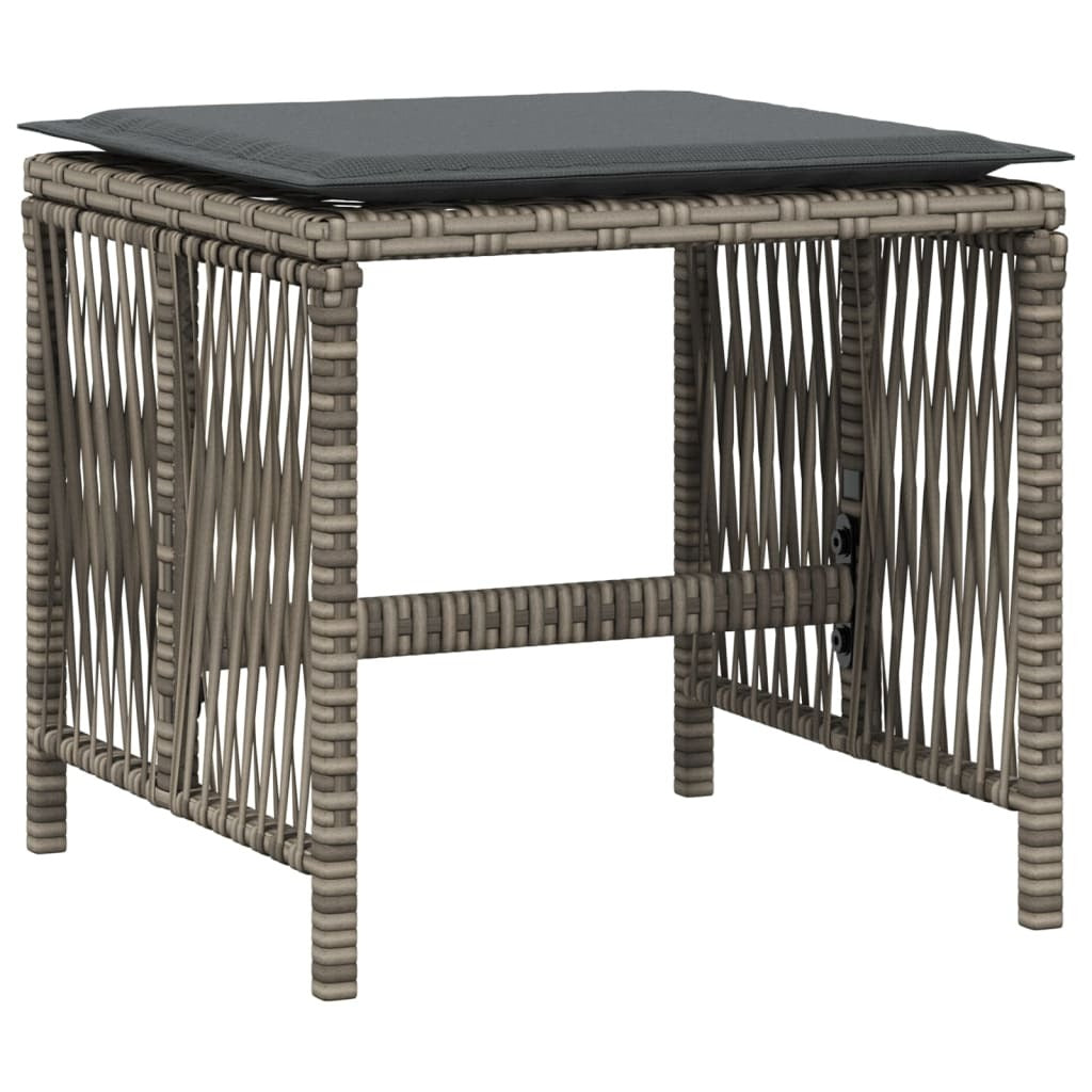 Garden Stools 4pc Poly Rattan Steel Frame Cushions Outdoor Patio Seating Grey