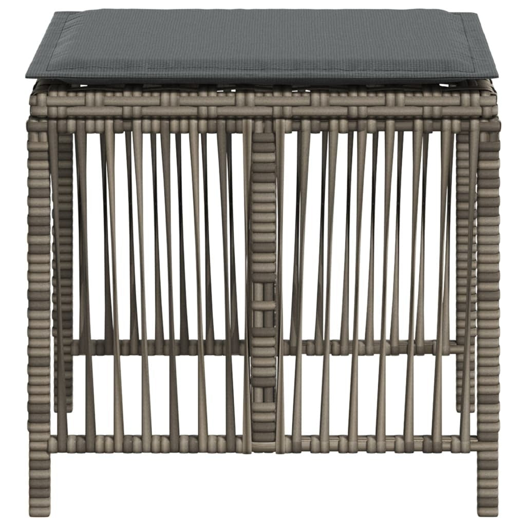 Garden Stools 4pc Poly Rattan Steel Frame Cushions Outdoor Patio Seating Grey