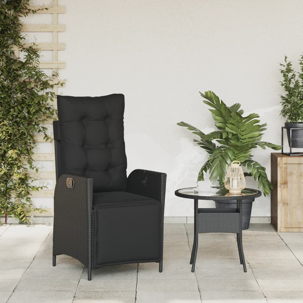 Reclining Garden Chair Poly Rattan Steel Frame Footrest Adjustable Patio Black