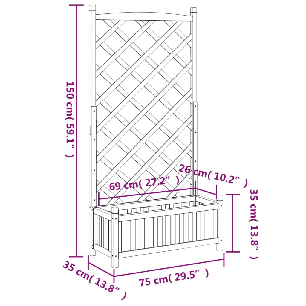 Planter with Trellis Solid Fir Wood Garden Climbing Plants Outdoor Decor Brown