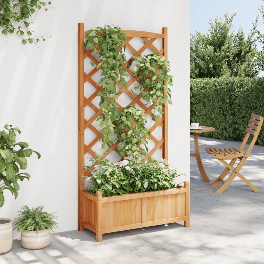 Planter with Trellis Solid Fir Wood Garden Climbing Plants Outdoor Decor Brown