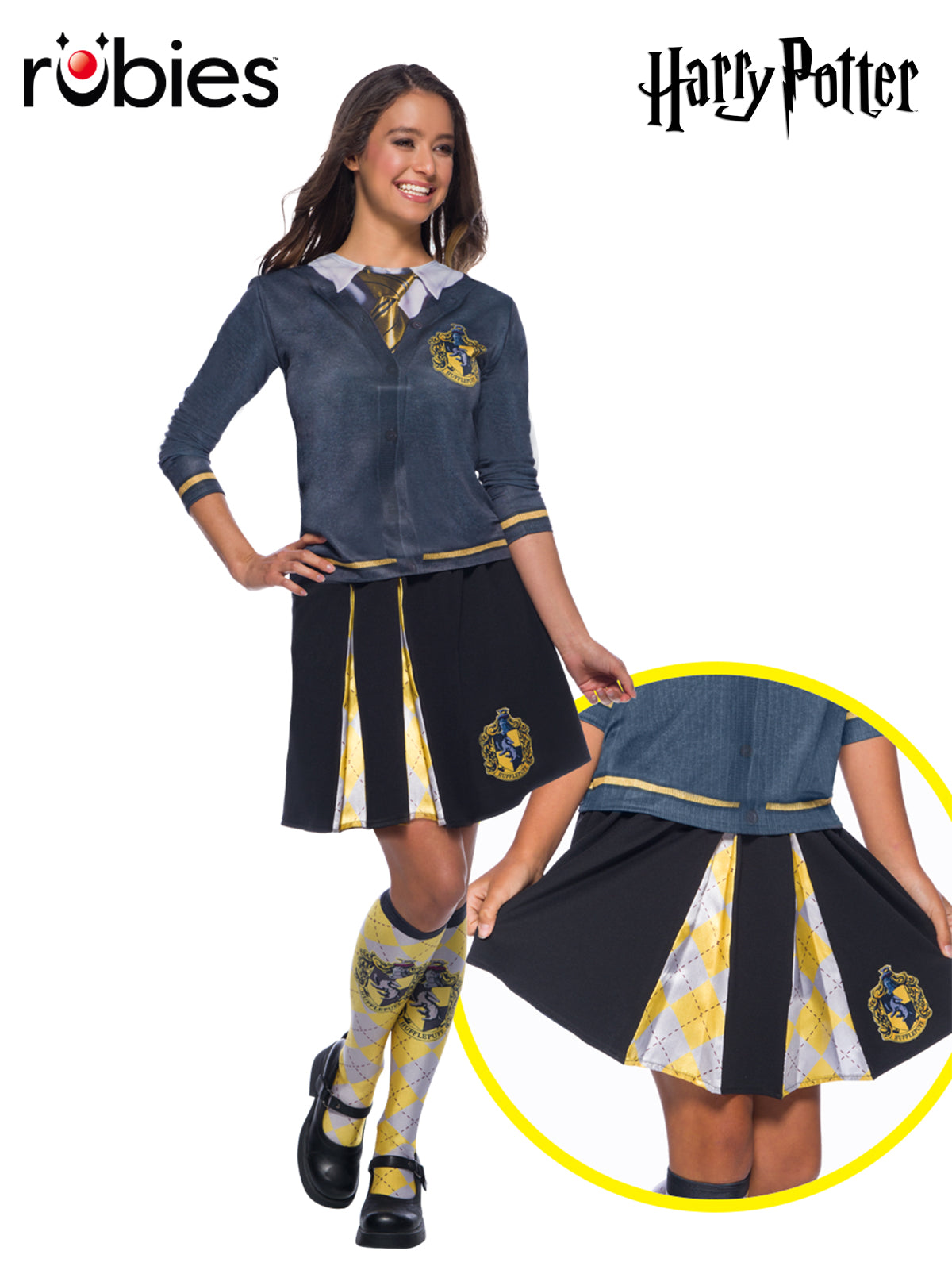 Harry Potter Hufflepuff Adult Skirt with Printed Front and Elastic Waist