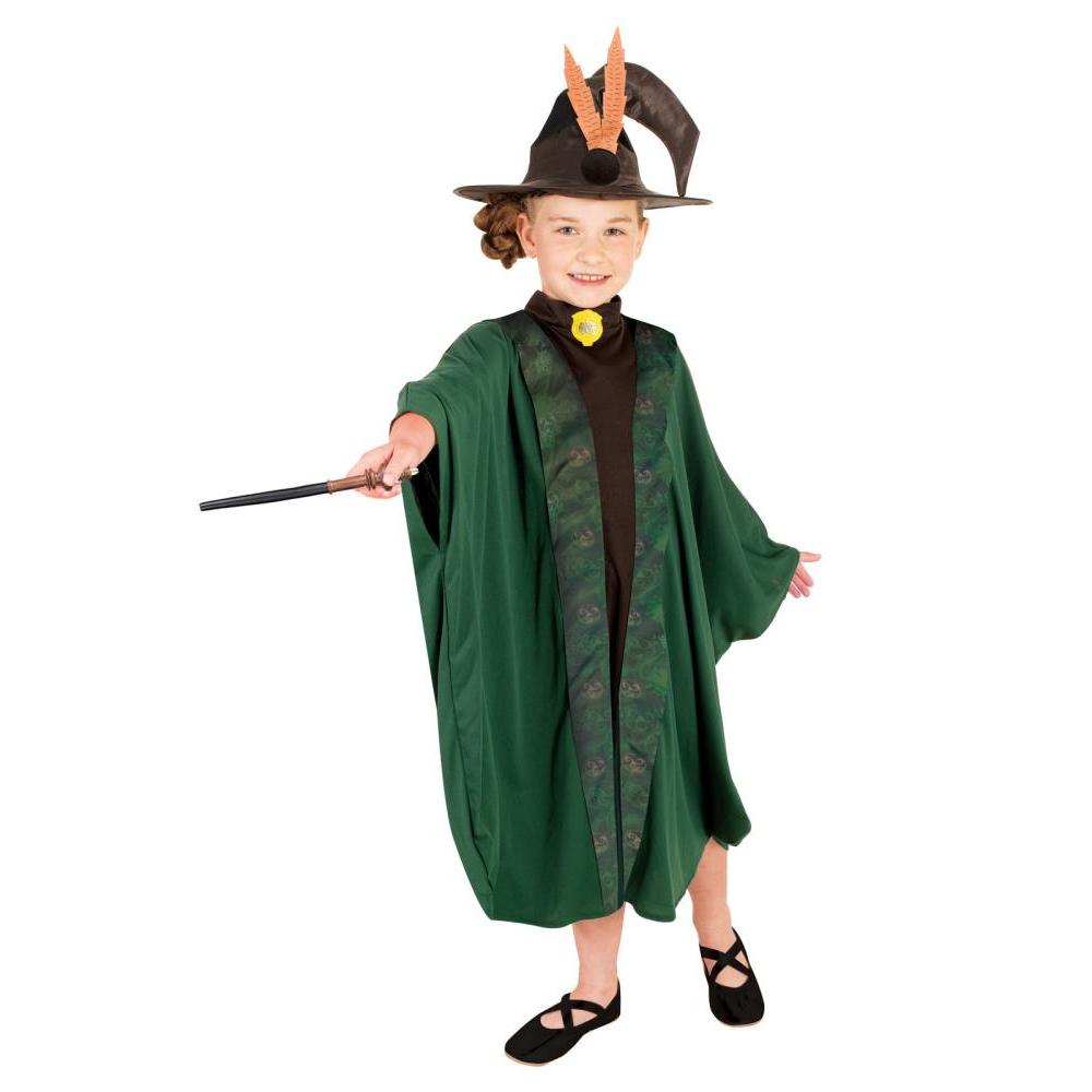 Professor McGonagall Costume Child Harry Potter Robe with Hat and Brooch - Green