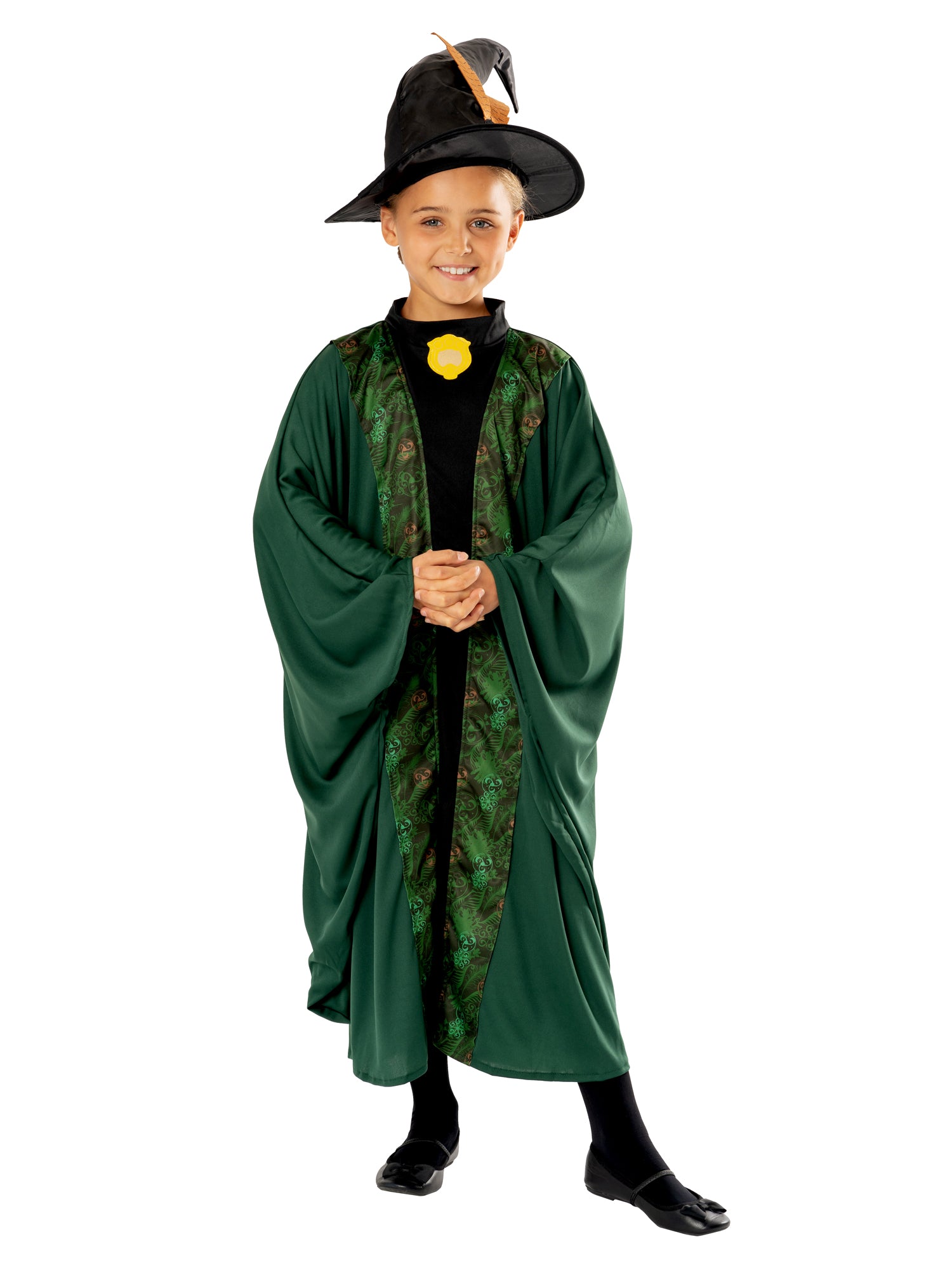 Professor McGonagall Costume Child Harry Potter Robe with Hat and Brooch - Green