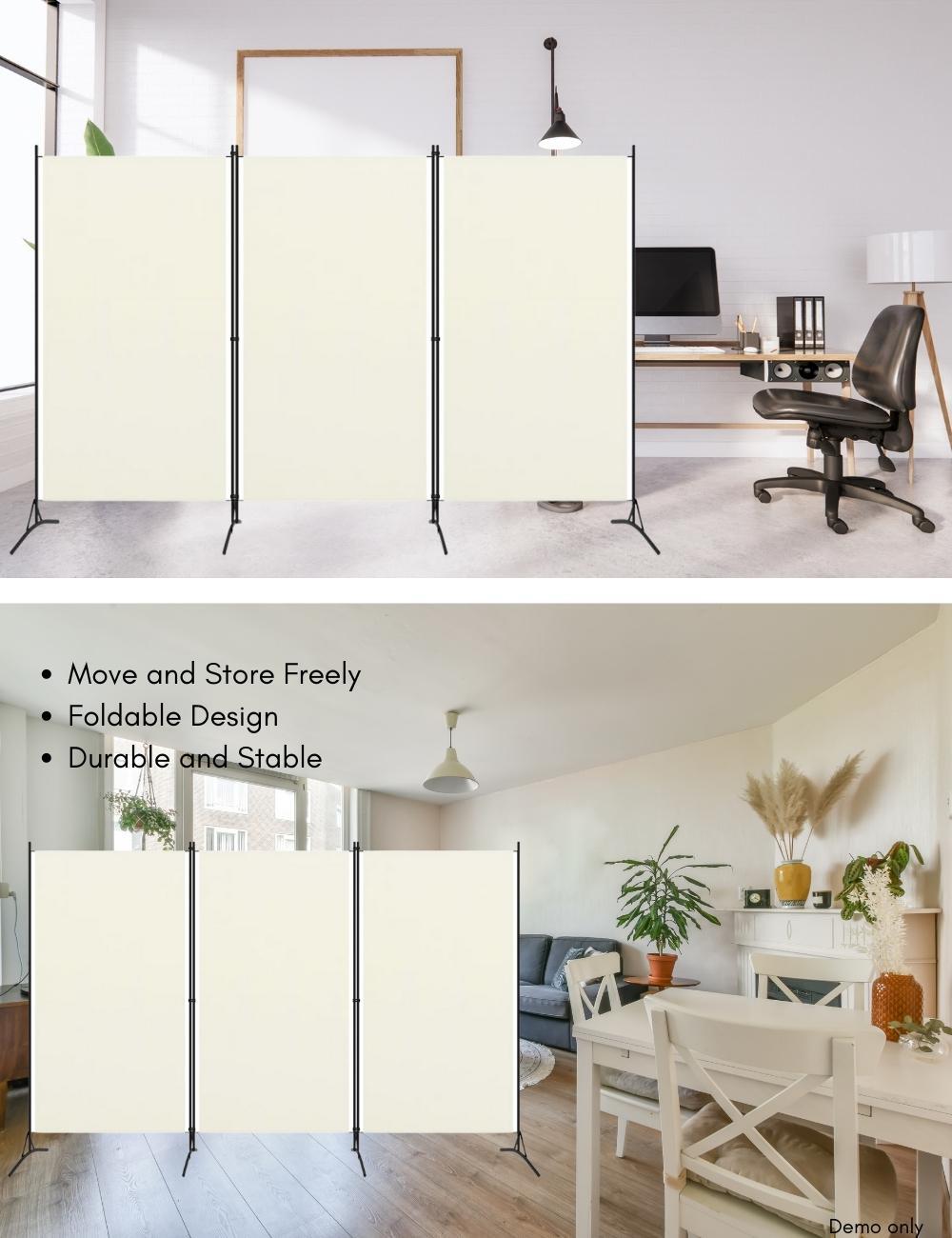 3-Panel Room Divider White 260x180 cm Fabric