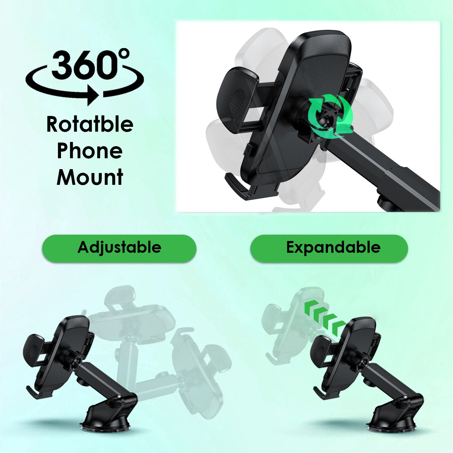Urbanoki 4 in 1 Car Phone Holder Dashboard Windshield Vent Mount for All Phones - Black
