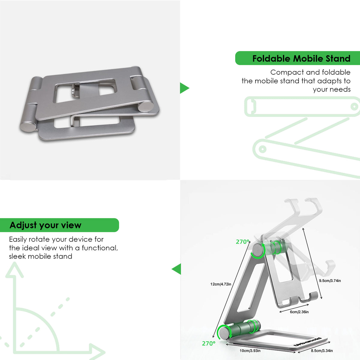 Urbanoki Portable Phone Tablet Stand Dual Folding Desk Travel Cradle Dock - Available in Two Colours