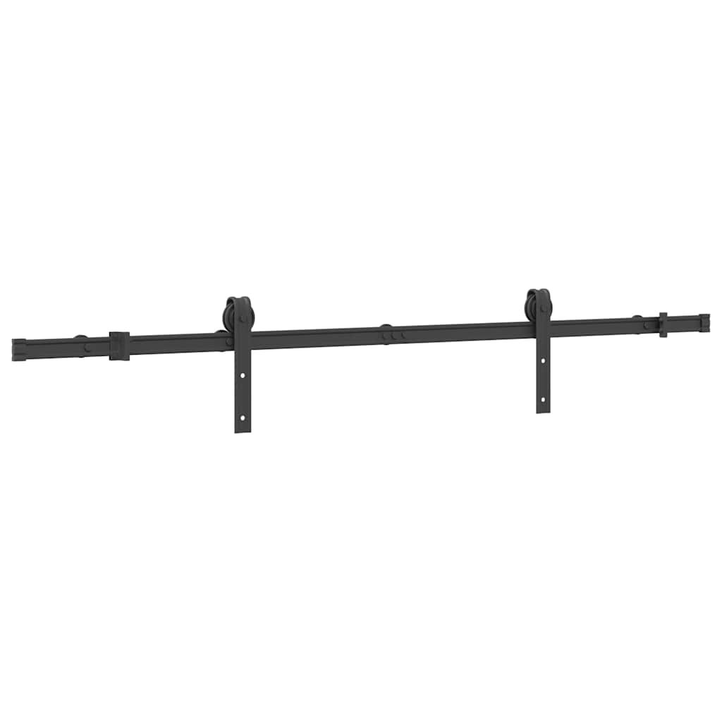 Sliding Door Hardware Kit Steel Track Rail Set 183cm Quiet Smooth Black