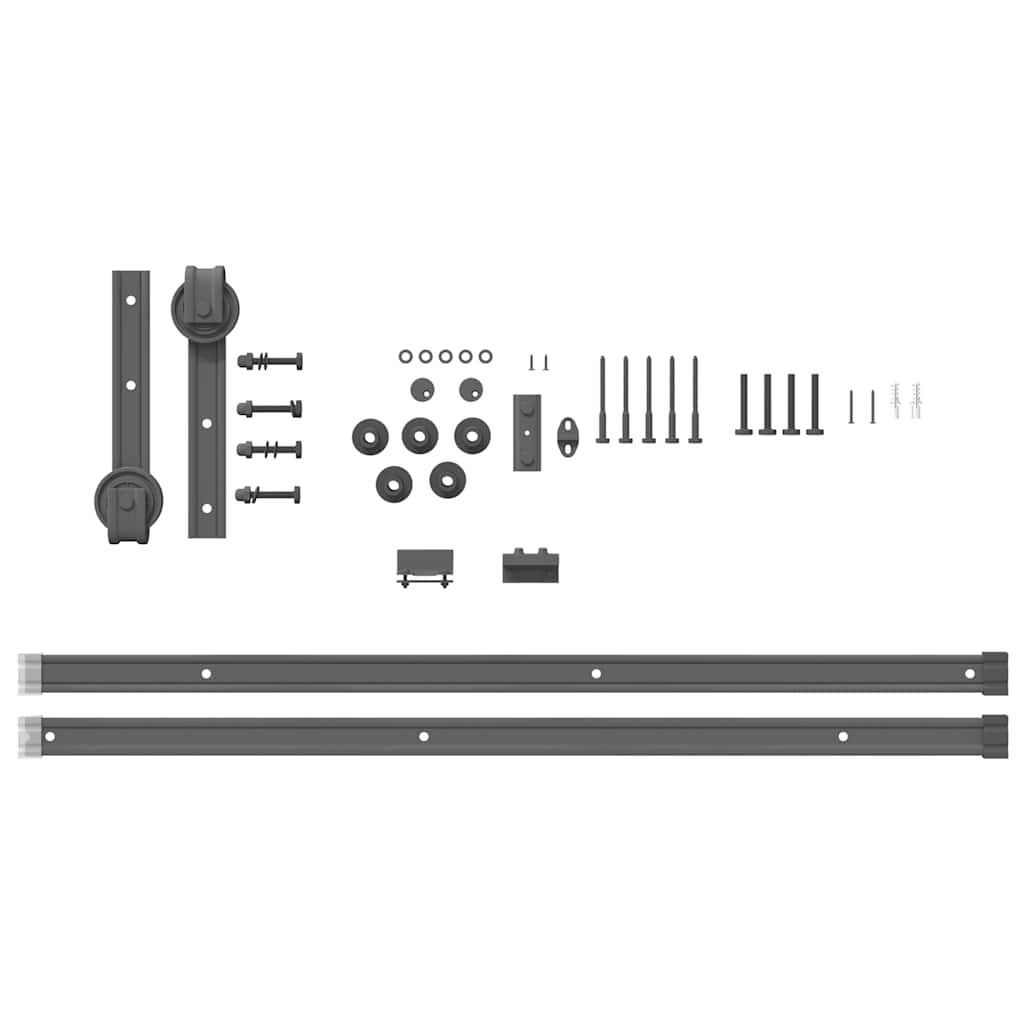 Sliding Door Hardware Kit Steel Track Rail Set 183cm Quiet Smooth Black