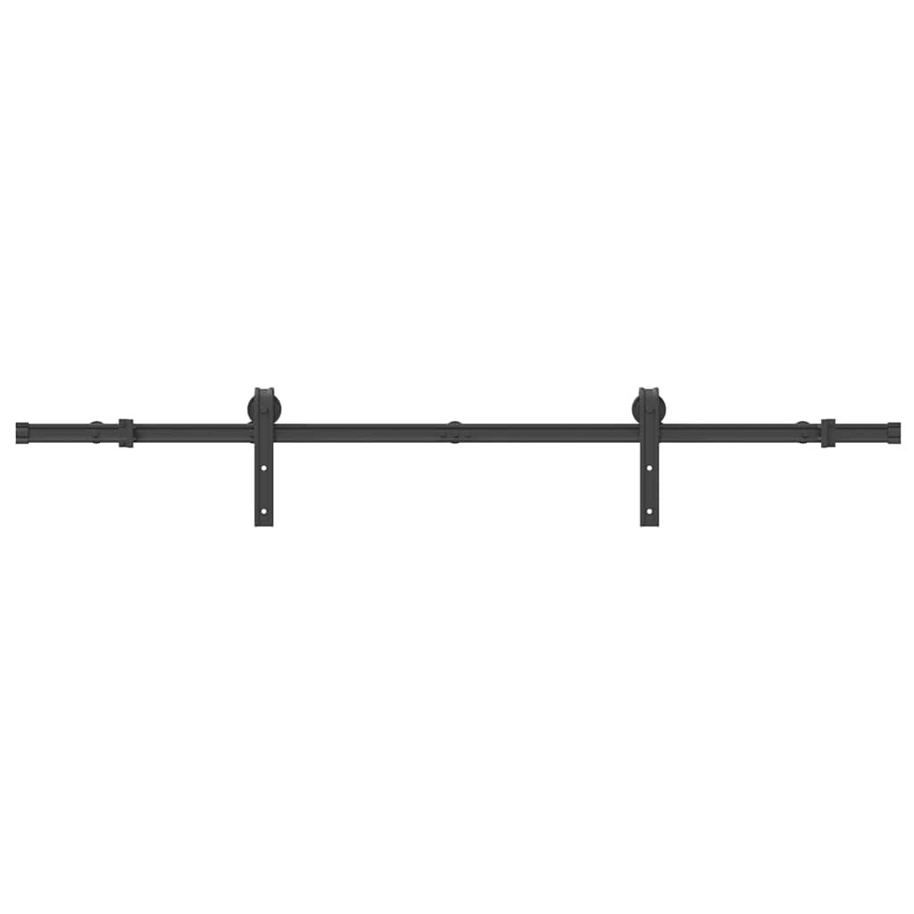 Sliding Door Hardware Kit Steel Track Rail Set 183cm Quiet Smooth Black