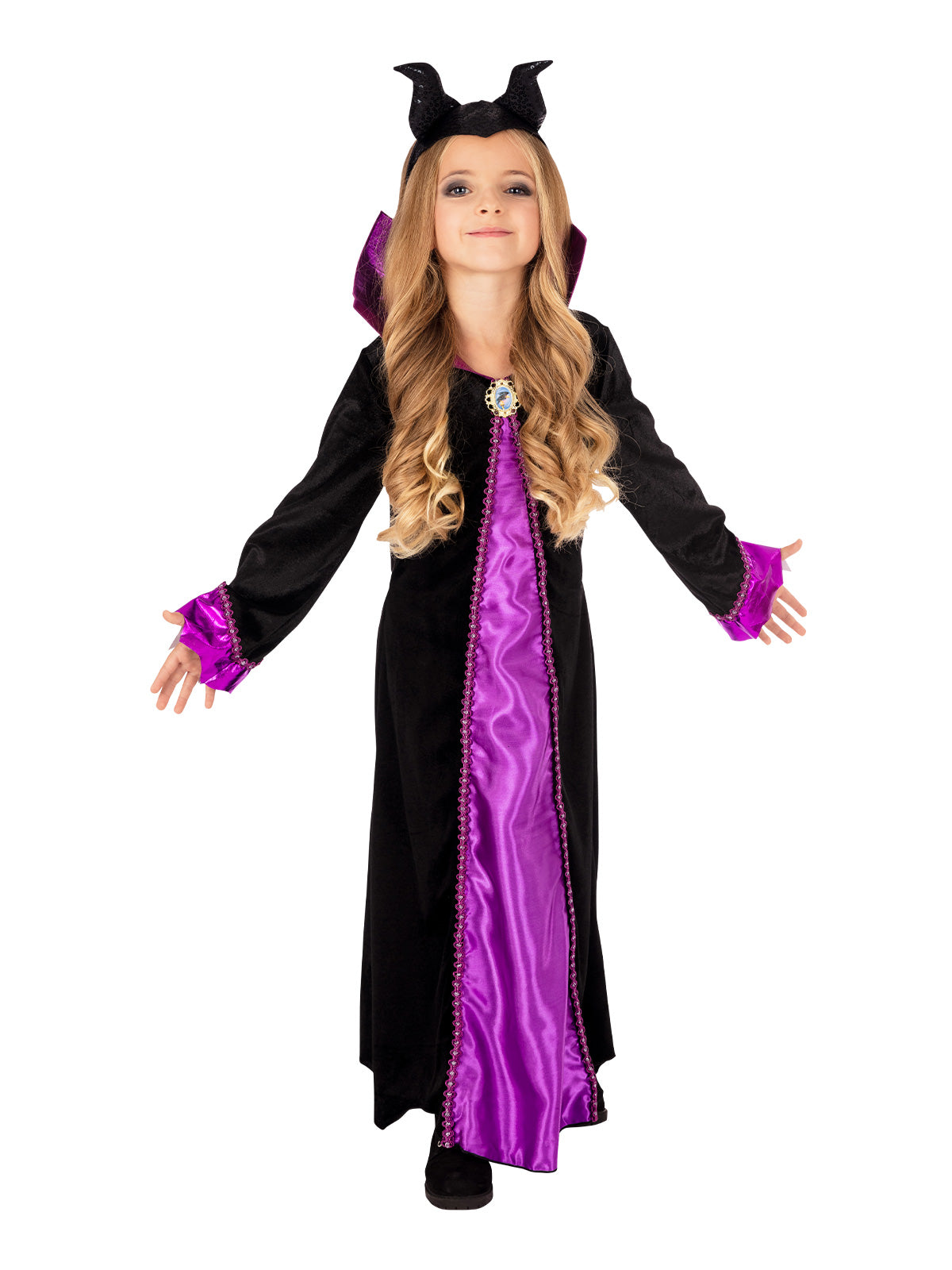 Maleficent Deluxe Costume Girls Disney Dress with Collar and Horn Headband