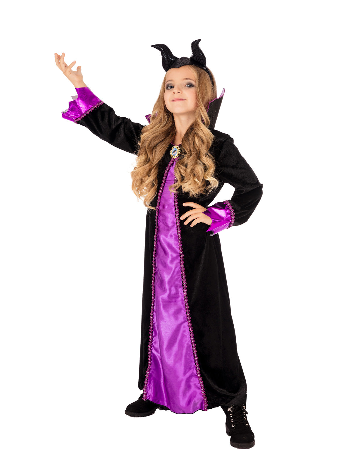 Maleficent Deluxe Costume Girls Disney Dress with Collar and Horn Headband