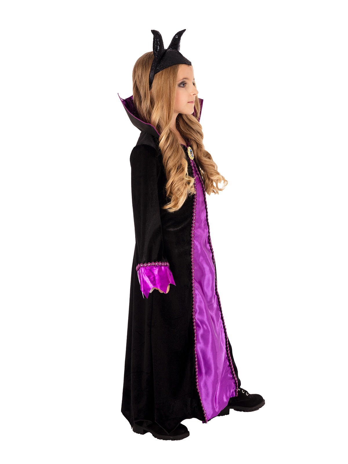 Maleficent Deluxe Costume Girls Disney Dress with Collar and Horn Headband