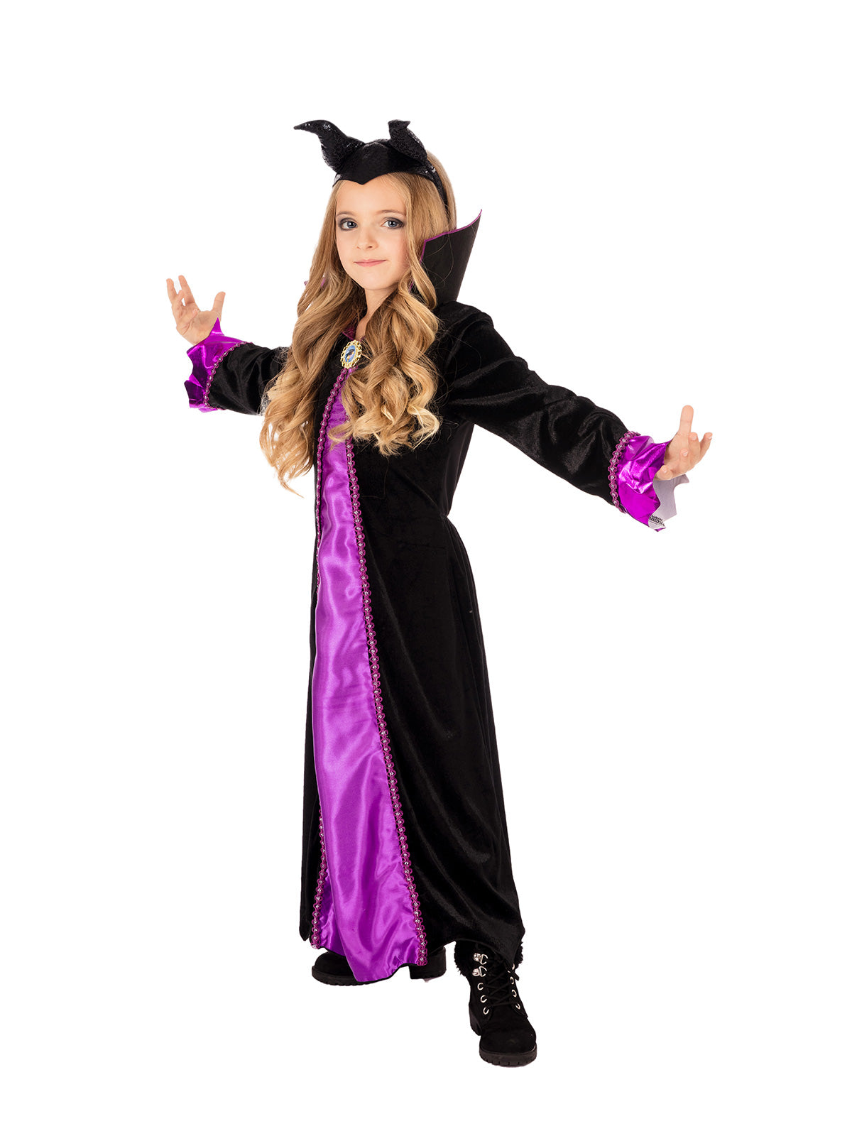 Maleficent Deluxe Costume Girls Disney Dress with Collar and Horn Headband